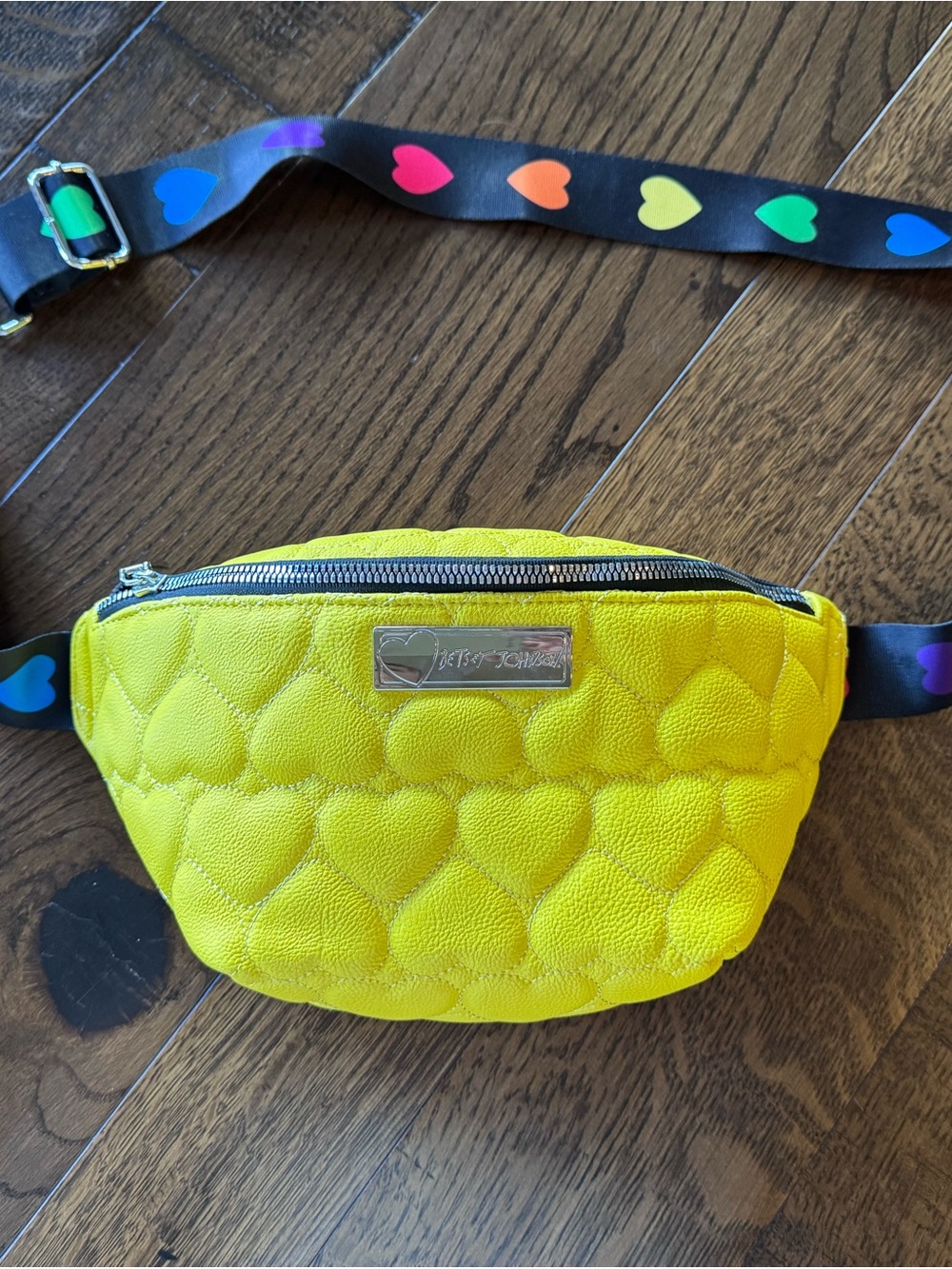 Betsey Johnson Yellow Quilted Heart Belt Bag